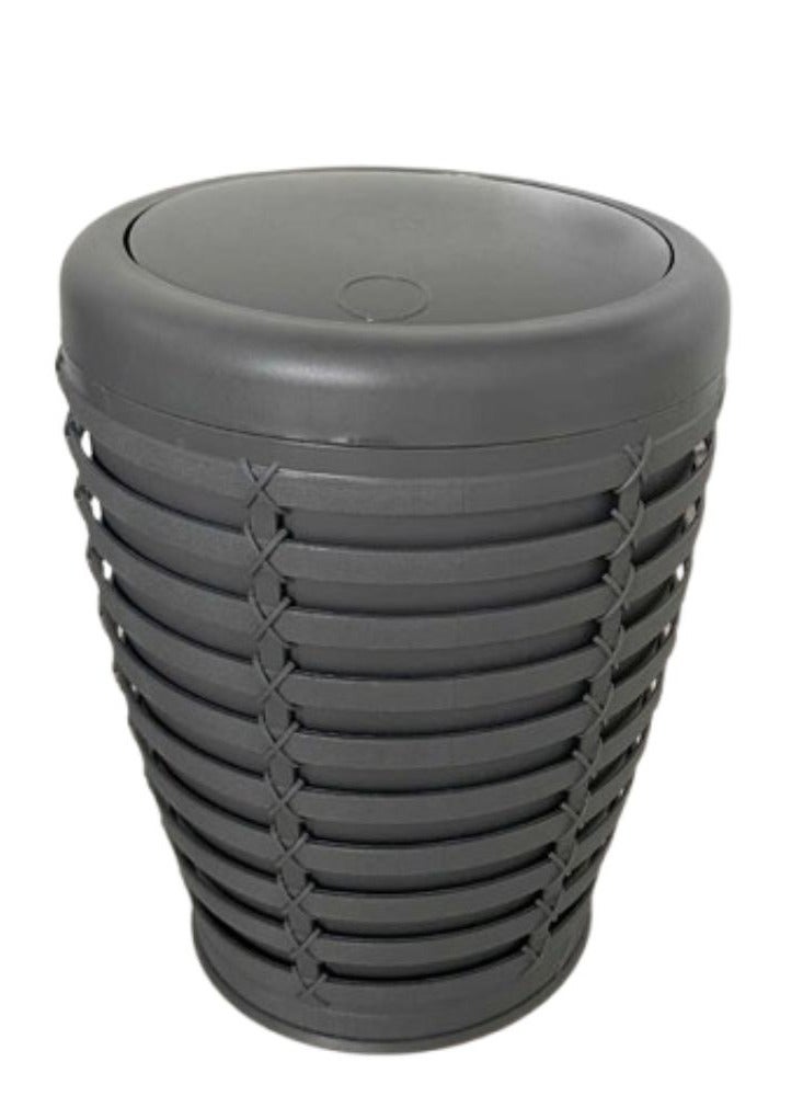 Primanova Palm basket trash Can with swing lid Can be for in your home under desk office bedroom bathroom 7 Liter  grey - Image 1